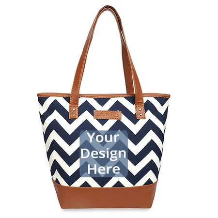Blue Customized Women Canvas Stripe Tote Bag