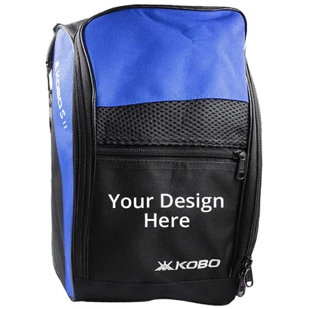 Blue Black Customized Polyester Gym / Shoe Bag Multi Purpose Smart Personal Bag with Shoulder Carry Handle and Front Pocket (Dimensions - 14" x 6.5" x 8")