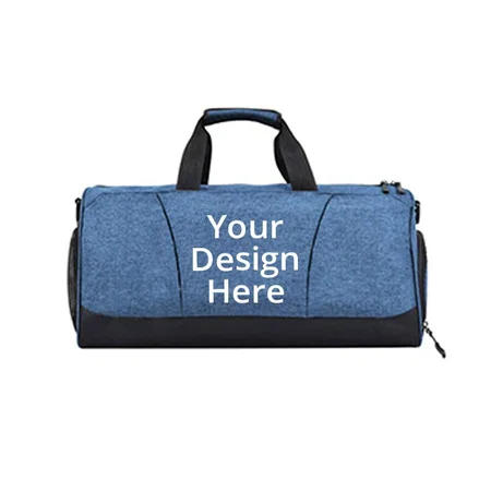 Denim Blue Customized FATMUG Sports Duffle Gym Bag with Wet Pocket &amp; Shoe Compartment (Capacity - 27L,Dimensions- 17" x 9.5" x 10")