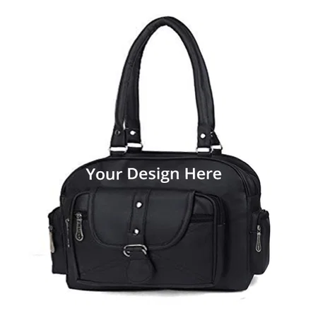 Black Customized D Pocket Shoulder Handbag