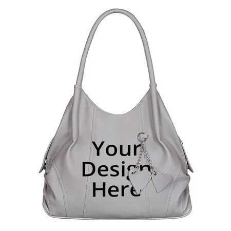 Grey Customized Women's Shoulder Handbag with Top Handle &amp; Multi-Pockets