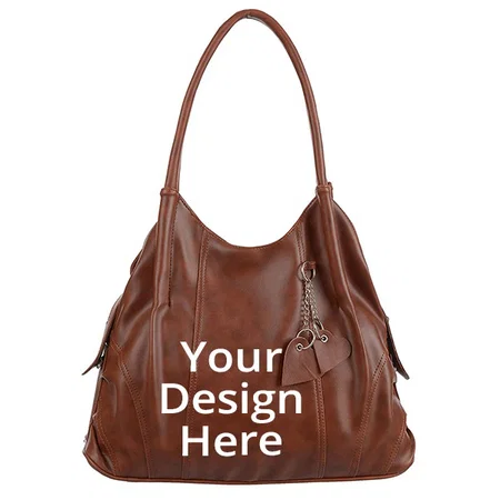 Brown Customized Women's Large Capacity Shoulder Hobo Handbag with Top Handle &amp; Multi-Pockets