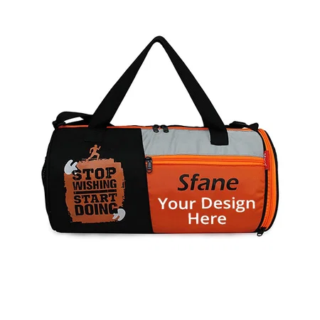 Orange Black Customized Sfane Duffle Gym Bag with Extra Shoe Compartment