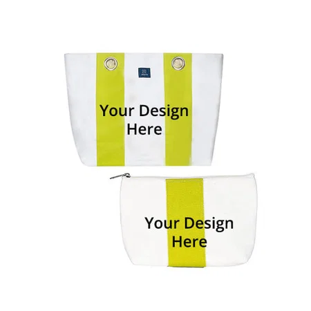 White Green Customized Women's Tote Bag with Zipper Pouch, Cotton Canvas Shoulder Bag With Rope Handles & Magnetic Button Closure (Set of 2)
