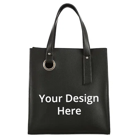 Black Customized MINISO Women Simple Casual Handbag, PU Leather Stylish Tote Bag