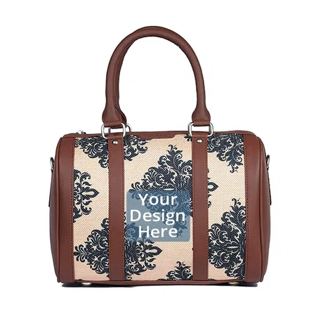 Brown Customized Printed Vegan Leather Handmade Women's Handbags With Double Handles And Detachable Sling Strap