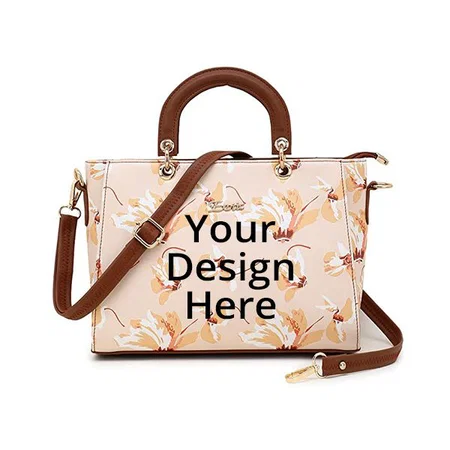 Cream Floral Customized Hand Bag