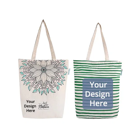 Off White Customized Reusable Ecofriendly Shopping Zipper Tote Carry Bag (Pack of 2)