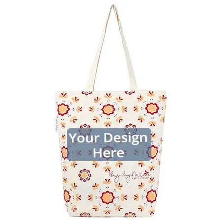 Off White Customized Reusable Shopping Zipper Tote Carry Bag