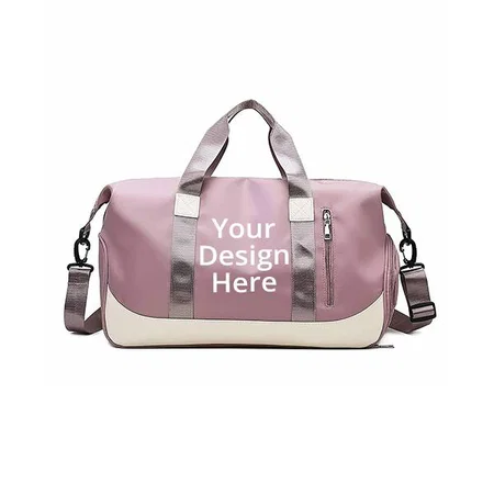 Pink Customized Gym Bag Travel Duffle Handbag with Shoes Compartment and Wet Pocket