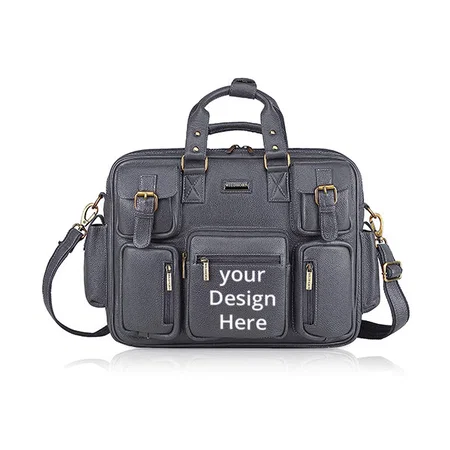 Black Customized WildHorn Leather Laptop Bag for Office | Fits Upto 15.6 Inch Laptop/MacBook for Men