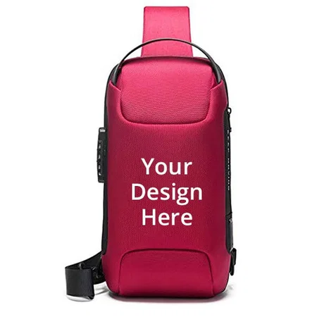 Coral Red Customized Multifunctional Waterproof Anti-Theft Sling Bag with USB Charging (Dimensions: 18 cm x 10 cm x 34 cm)