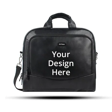 Black Customized Vegan Leather Office Messenger Bag Fits Upto 15.6" Laptop/Macbook with Handles &amp; Detachable Shoulder Strap, Spacious Pockets, Water-proof &amp; Wrinkle-Free