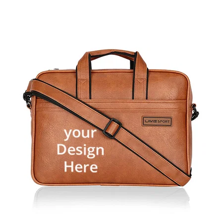 Brown Customized 15 inch Laptop Briefcase Bag | Premium Leatherette Business Briefcase for Men &amp; Women | Messenger Shoulder Bag with Detachable Strap