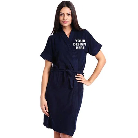 Navy Blue Customized Superior Cotton Unisex Bathrobe
