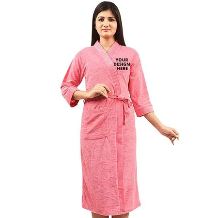 Pink Customized Cotton Full Bathrobe