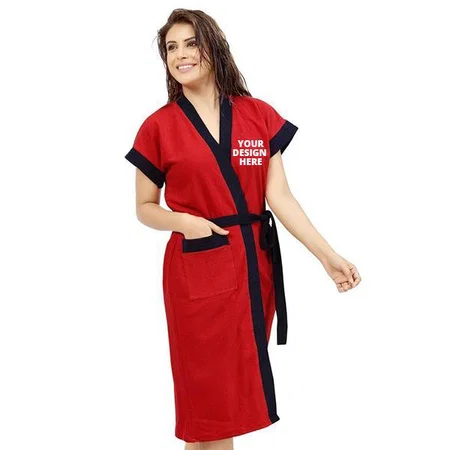 Red Black Customized Feel Cotton Double Shaded Bathrobe