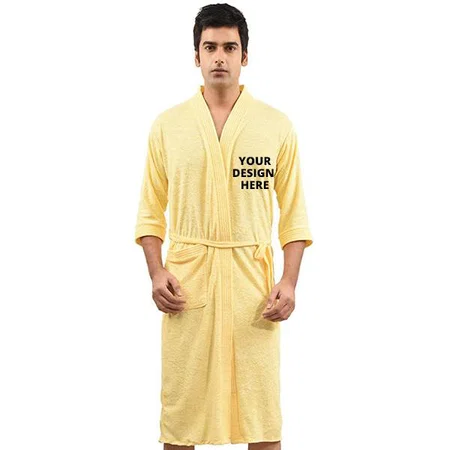 Yellow Customized Men's Cotton Bathrobe