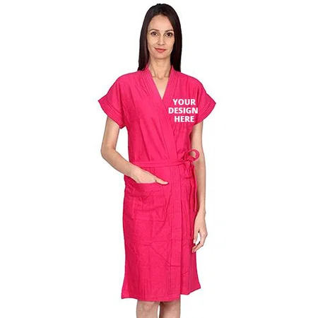 Dark Pink Customized Unisex Bathrobe Gown In 100% Cotton Soft Terry Towel