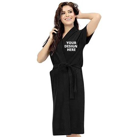 Black Customized Terry Bathrobe For Women
