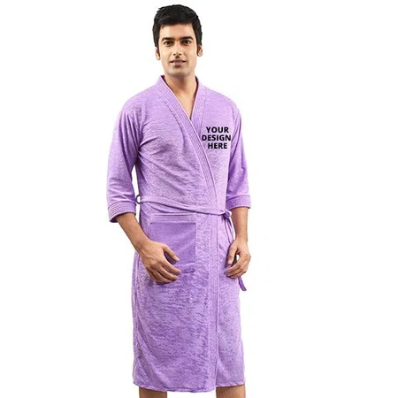Light Purple Customized Men's Cotton Bathrobe