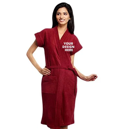 Maroon Customized Bathrobe Gown In 100% Cotton Soft Terry Towel Unisex