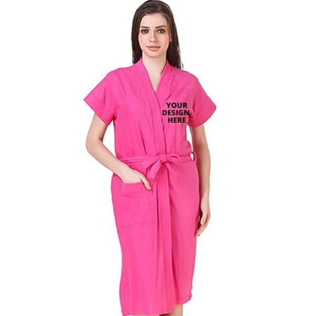 Dark Pink Customized Soft Terry Cotton Plain Unisex Bathrobe
