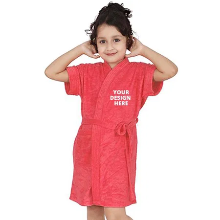 Peach Customized Boy's And Girl's Cotton Solid Bath Robe