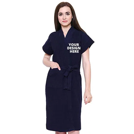 Navy Blue Customized Women's Towel Bathrobe