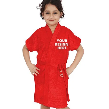 Red Customized Cotton Bath Gown For Boys And Girls