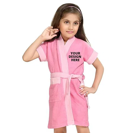 Pink Customized Cotton Two-Tone Bathrobe/Bath Gown For Girls