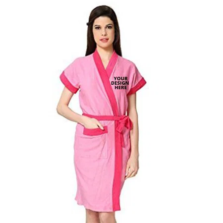 Pink Customized Collection Half Sleeve Soft Terry Cotton Bathrobe-Free Size