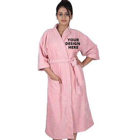 Rose Pink Customized Bathrobe for Women Solid Colour
