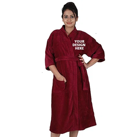 Maroon Customized Unisex Velour Bathrobe, One Size Fits All