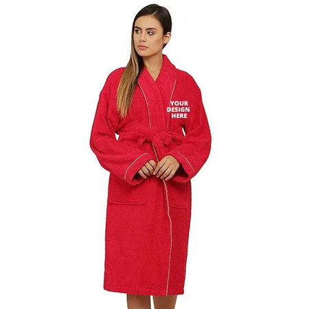 Festive Red Customized Double Sided Terry Premium Shawl Collar Higher Absorbency -100% Pure Cotton