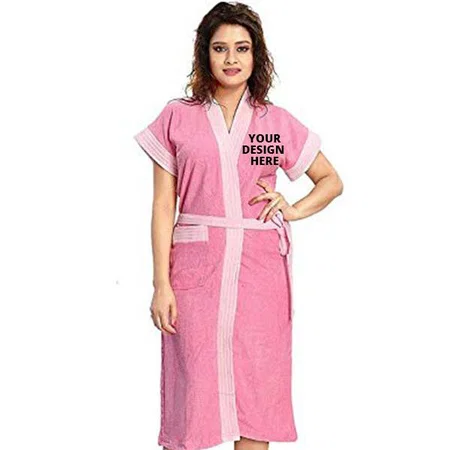 Pink Customized Women's Terry Cotton Bathrobe/Bath Gown Free Size