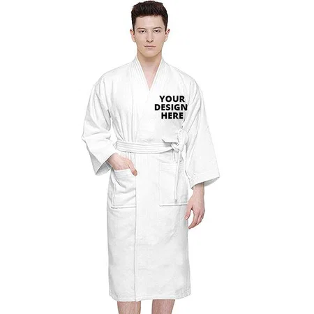 White Customized Terry Cotton Unisex Bathrobe For Men And Women