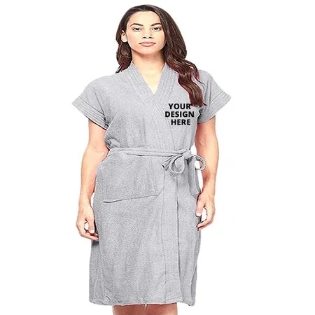 Melange Grey Customized Unisex Bathrobe Gown In 100% Cotton Soft Terry Towel