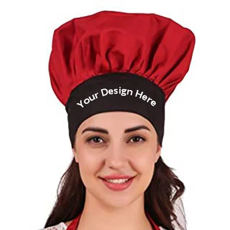 Black Red Customized Unisex Adjustable Chef Cap Hat (Free Size)