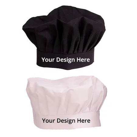 Black and White Customized Chef's Cap Cum Hat for Home and Hotel Solid Fabric (Pack of 2)