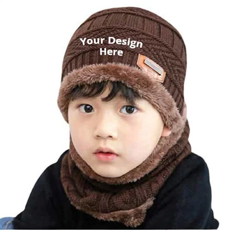 Brown Customized Warm Cap &amp; Neck Scarf for Kids (>12 Years)