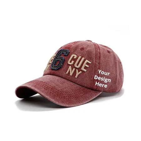 Red Customized Rescue NY Embroidered Denim Cotton Stylish Baseball Cap