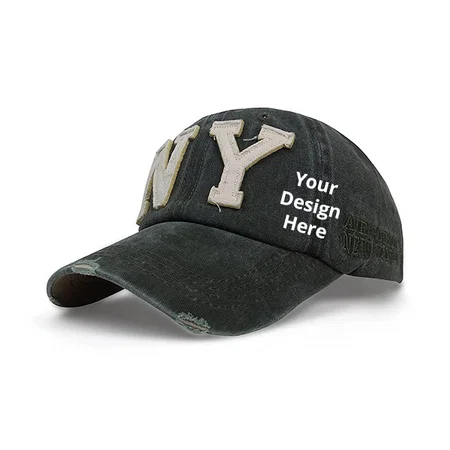 Olive Customized Unisex Denim Cotton NY Embroidered Adjustable Baseball Cap