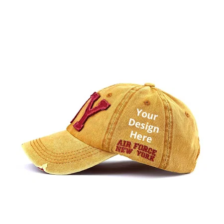 Yellow Customized NY Embroidered Adjustable Denim Baseball Cap