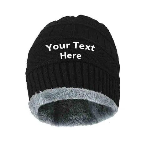 Black Customized Winter Knit Beanie Cap, Neck Warmer, and Woolen Gloves Set