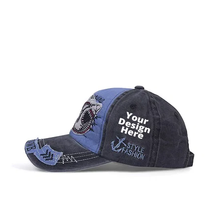 Sky Blue Customized Denim Sharks Design Cotton Stylish Cap