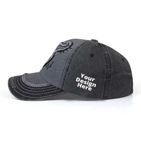 Smoky Black Customized Denim Cotton Stylish Baseball Cap