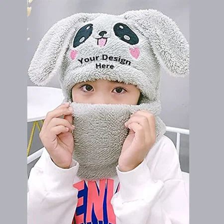 Grey Color 5-6 Years Customized Panda Design (Bunny Ear) Warm Winter Cap
