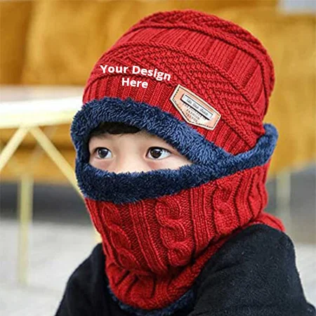 Red Customized Fleece Cap &amp; Neck Scarf (8-10 Years)