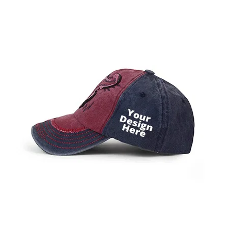 Red Blue Customized Bull Embroidered Denim Cotton Stylish Baseball Cap